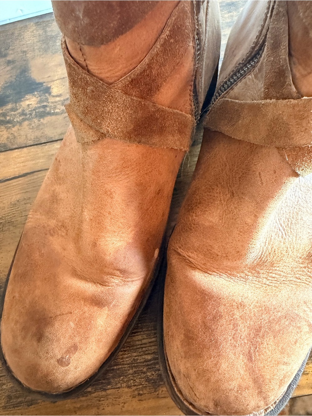 Born Tan Leather Ankle Boots with Wrap Suede Straps - Picture 6 of 6